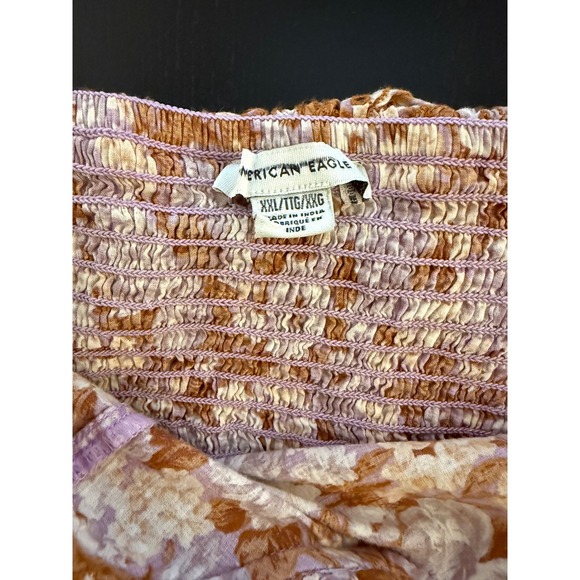 American Eagle Festival Crop Top Womens XXL Brown Floral Eyelet Shoulder Tie - Picture 2 of 13